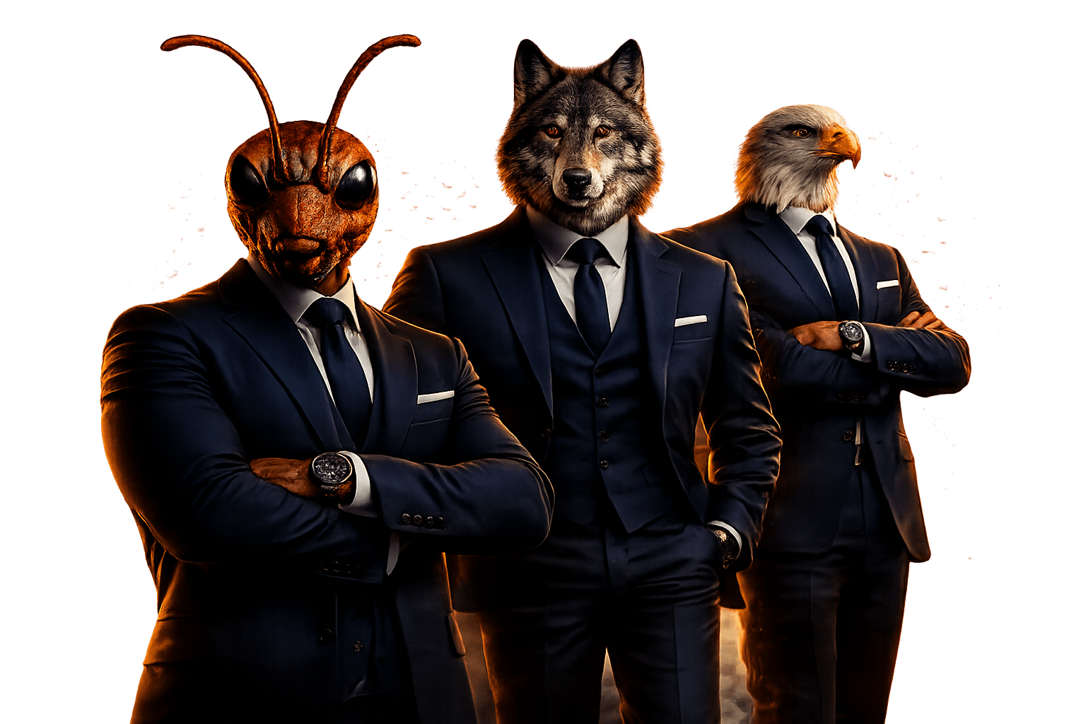Personagens oficiais Formiga, Lobo e Harpia do Varejo Investidor
